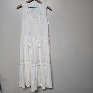 Johnny Was Jade Piper Crepe White Long Maxi Embroidered Boho Dress Romantic SM